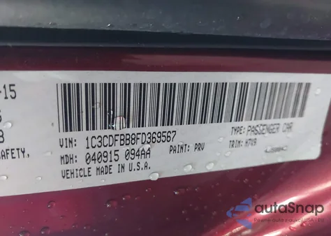 2015 Dodge Dart Sxt z USA, uszkodzony, nr VIN 1C3CDFBB8FD369567